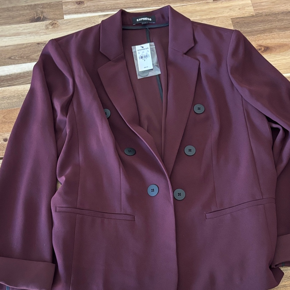 Express Women's Deep Burgundy Double-Breasted Blazer